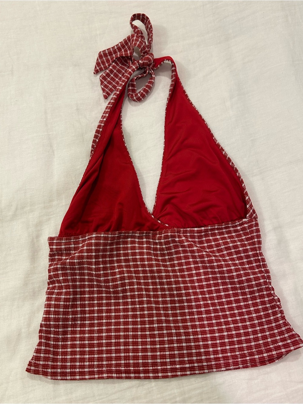 Red Plaid Halter Crop Top - Picture 2 of 3